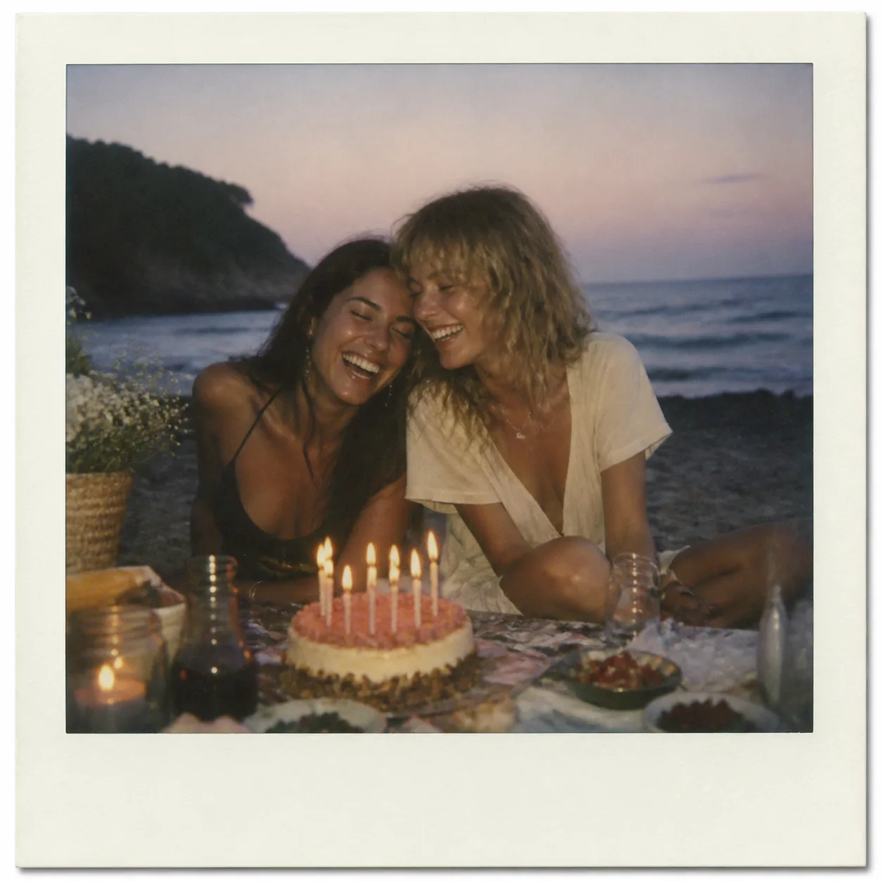 Warm instant-style photograph of friends together